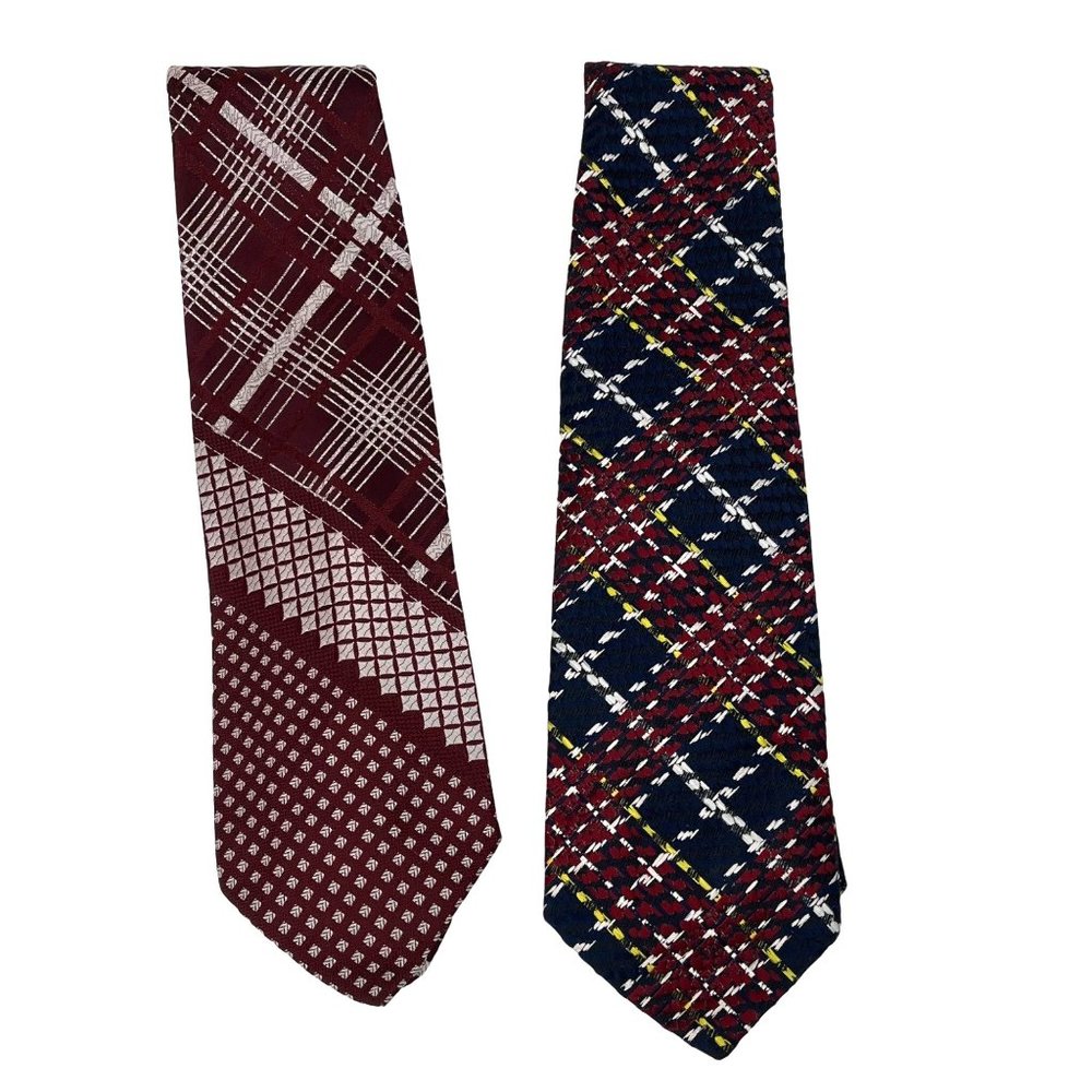 Vintage 1970s Men's Wide Neck Ties Maroon Blue Patterned
